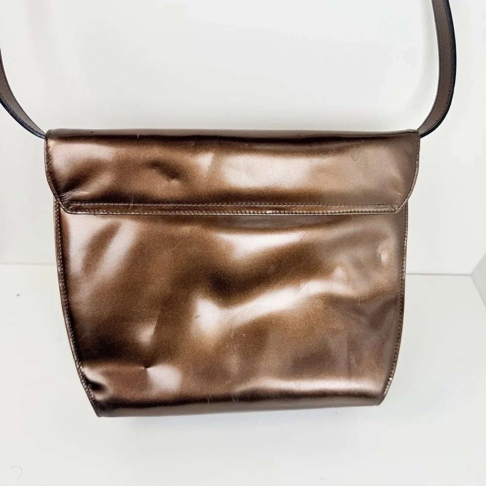 Salvatore Ferragamo M211044 Bronze Leather Shoulder Bag Made In Italy
